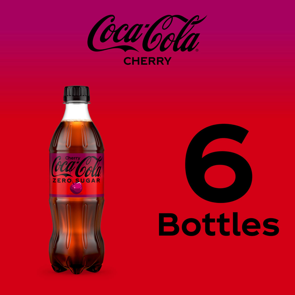 Cherry Soda Soft Drink Bottles, 16.9 fl oz, 6 Pack K52206