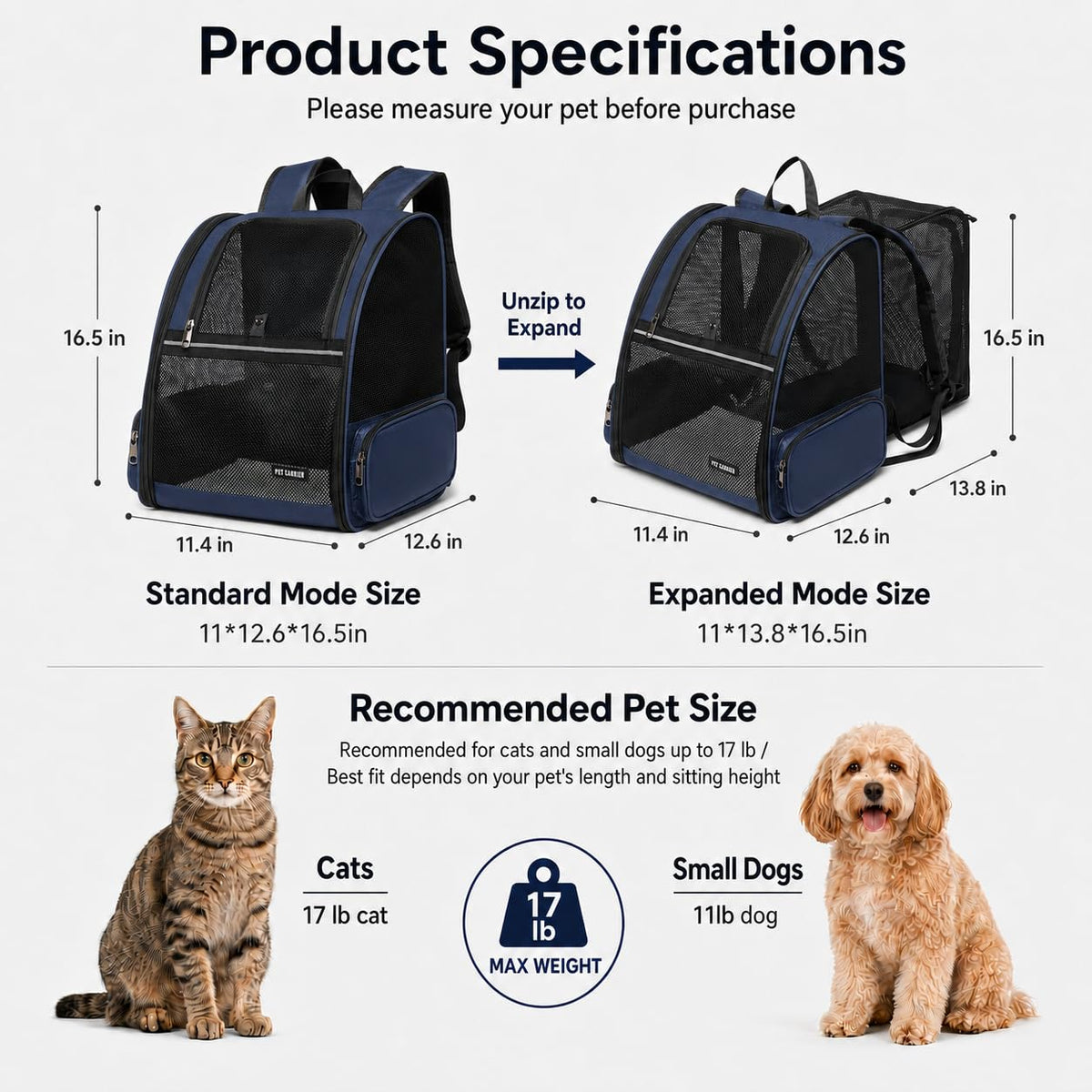 Blue Expandable Cat Carrier Backpack V8355