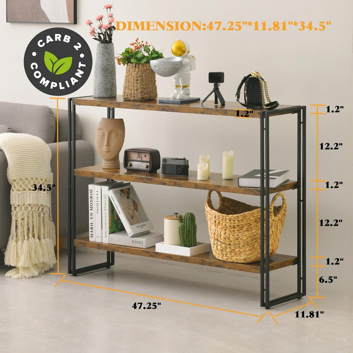 3-Tier Wood and Metal Bookshelf M842423