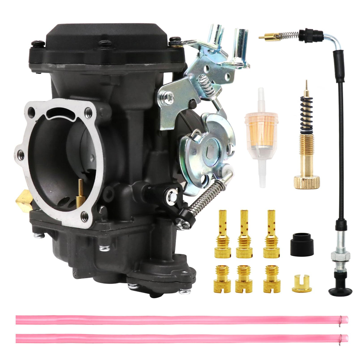 CV40 Carburetor Replacement with Starter Valve Set Main Jets Slow Jets Air Fuel Mixture Screw Kit Y919