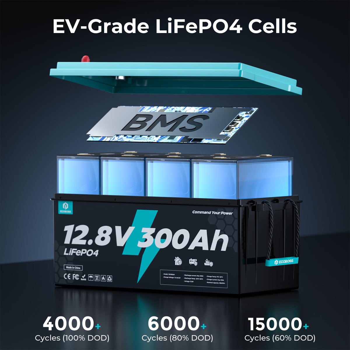 12V 300Ah LiFePO4 Deep Cycle Lithium Battery 2Pack J9906