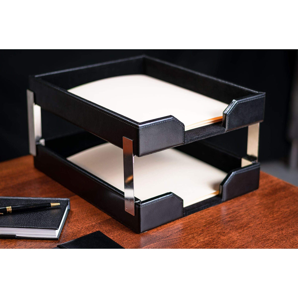 Black 8 Piece Bonded Leather Desk Set T37109