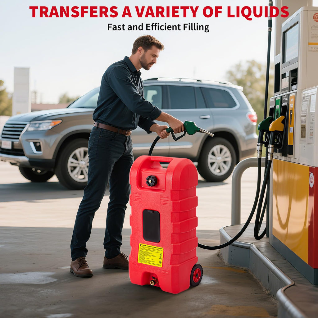 15 gal Gas Can with Manual Transfer Pump & 10 ft Hose Y82489