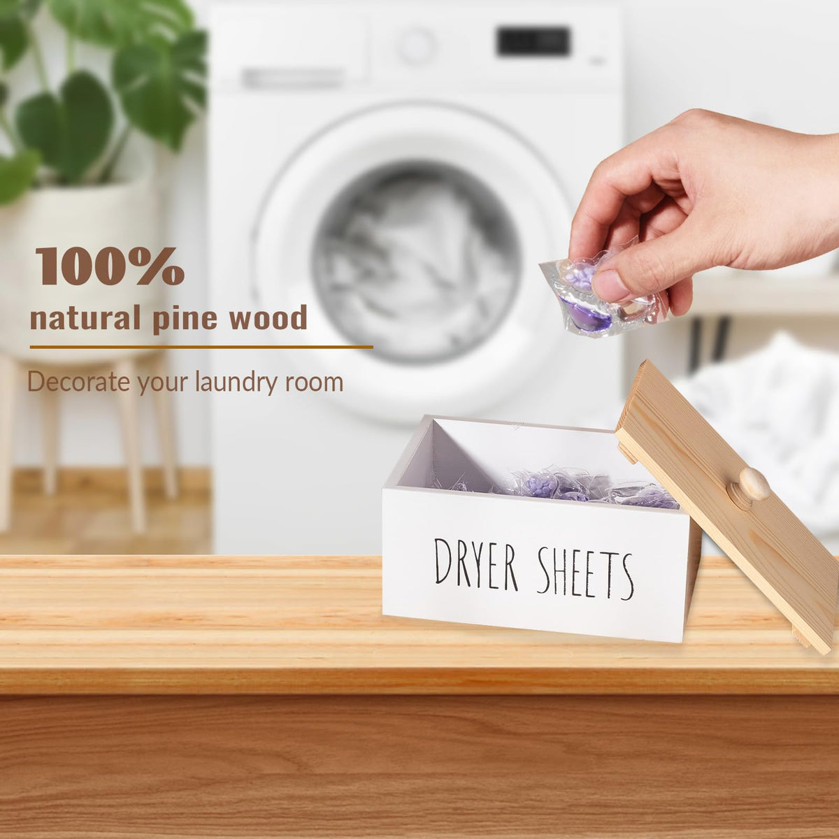 Wood Laundry Detergent Dispenser Holder with Lid O85139