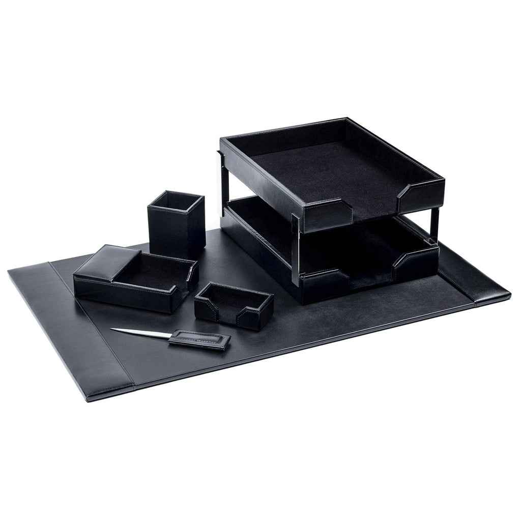 Black 8 Piece Bonded Leather Desk Set T37109