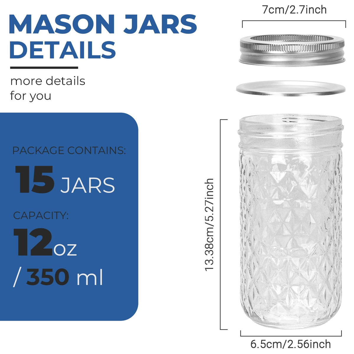 12 oz Regular Mouth Glass Mason Jar 15 Pack M8842