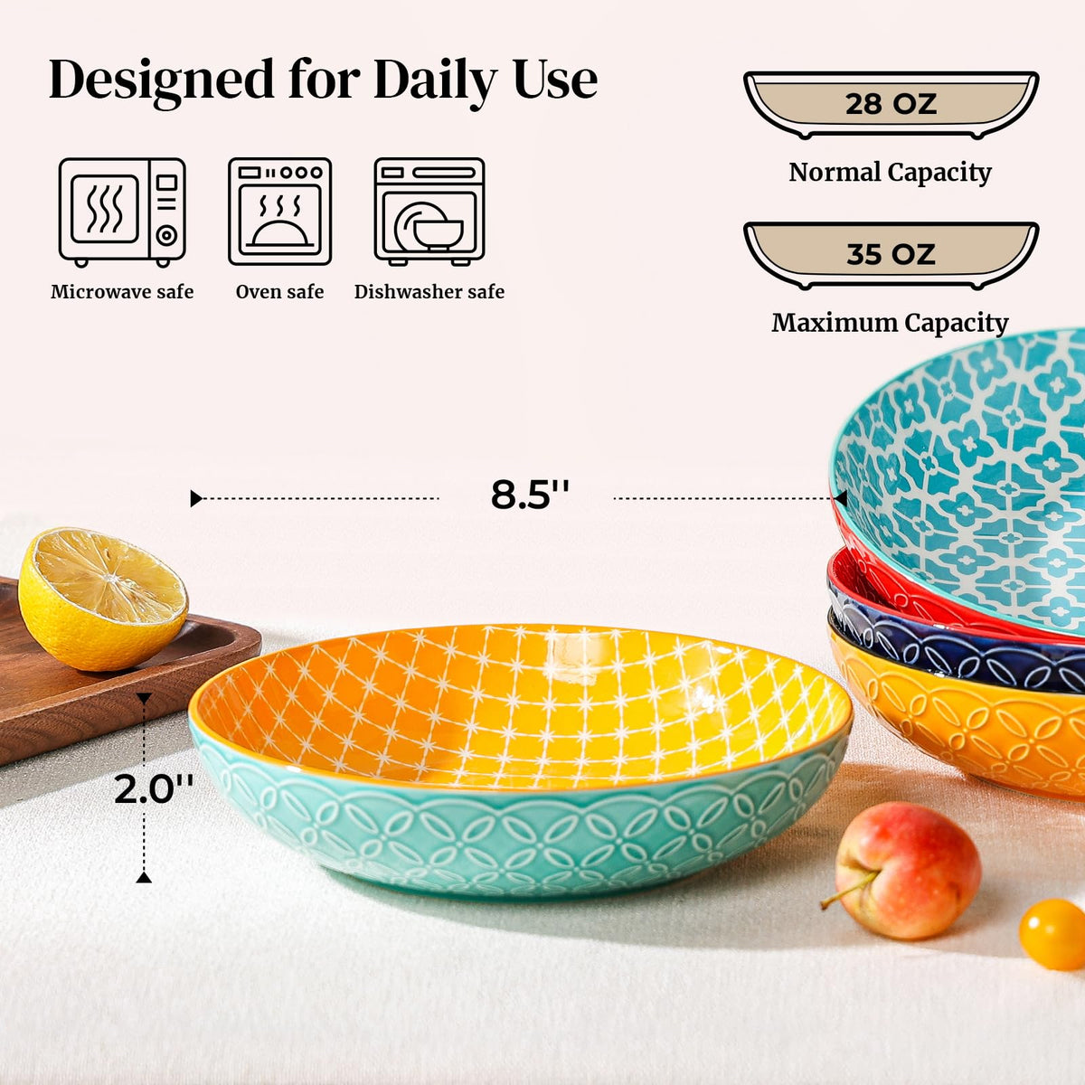 16 OZ Cereal Bowls Set of 4 and 8.5" Serving Bowls Set of 4 N949
