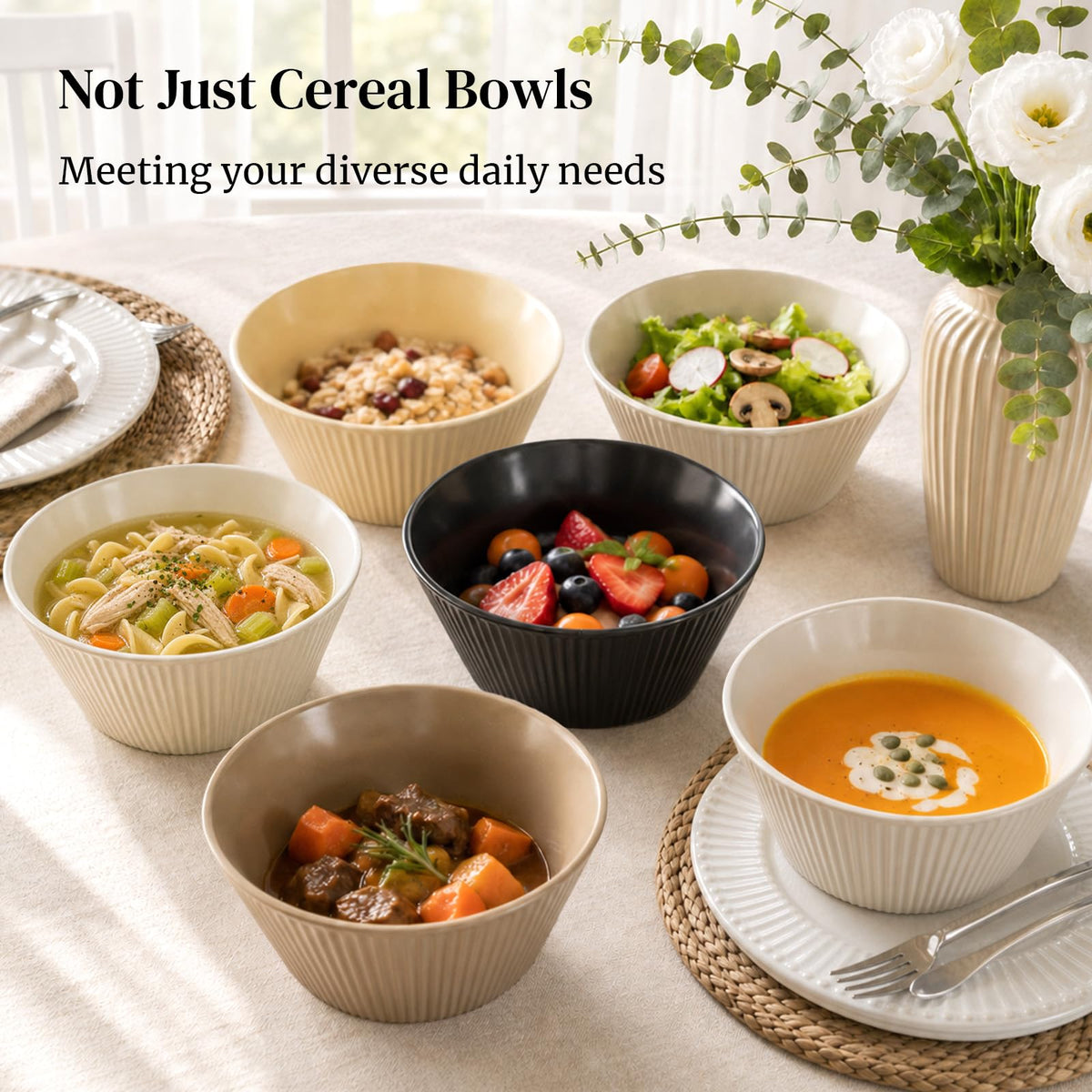 16 OZ Cereal Bowls Set of 4 and 8.5" Serving Bowls Set of 4 N949