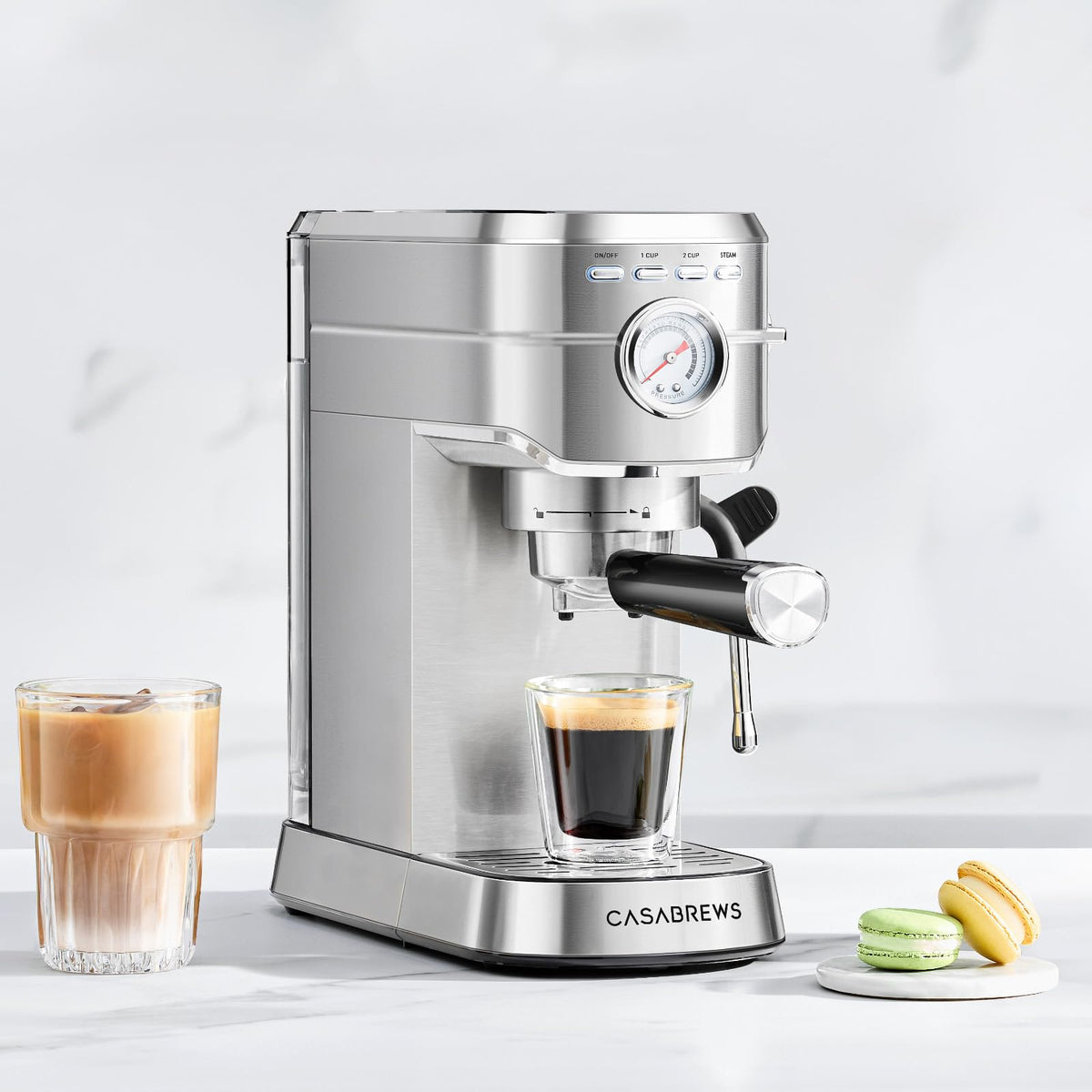 Compact Espresso Machine with Milk Frothing Steam Wand F36530