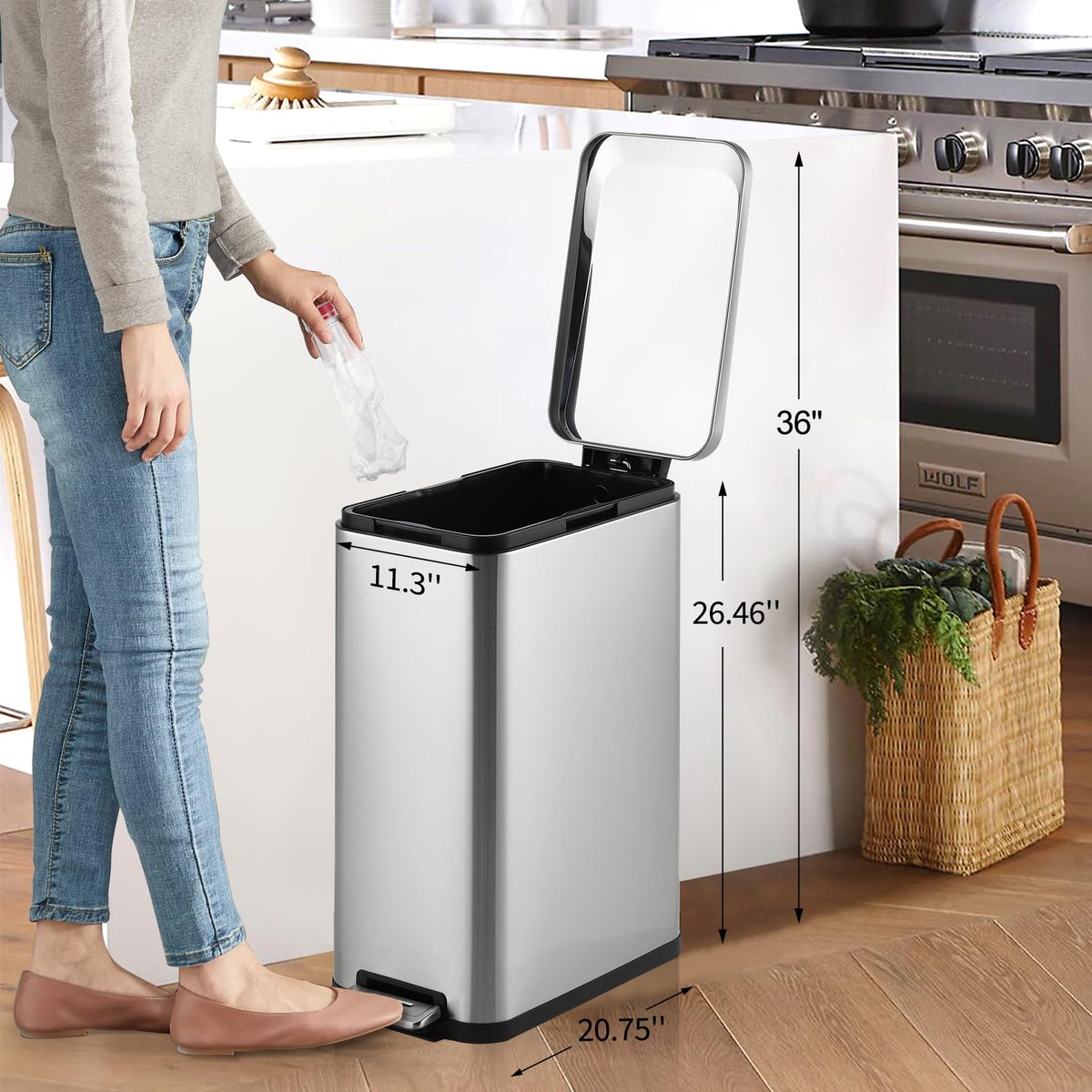 50L Slim Stainless Steel Kitchen Trash Can R152273
