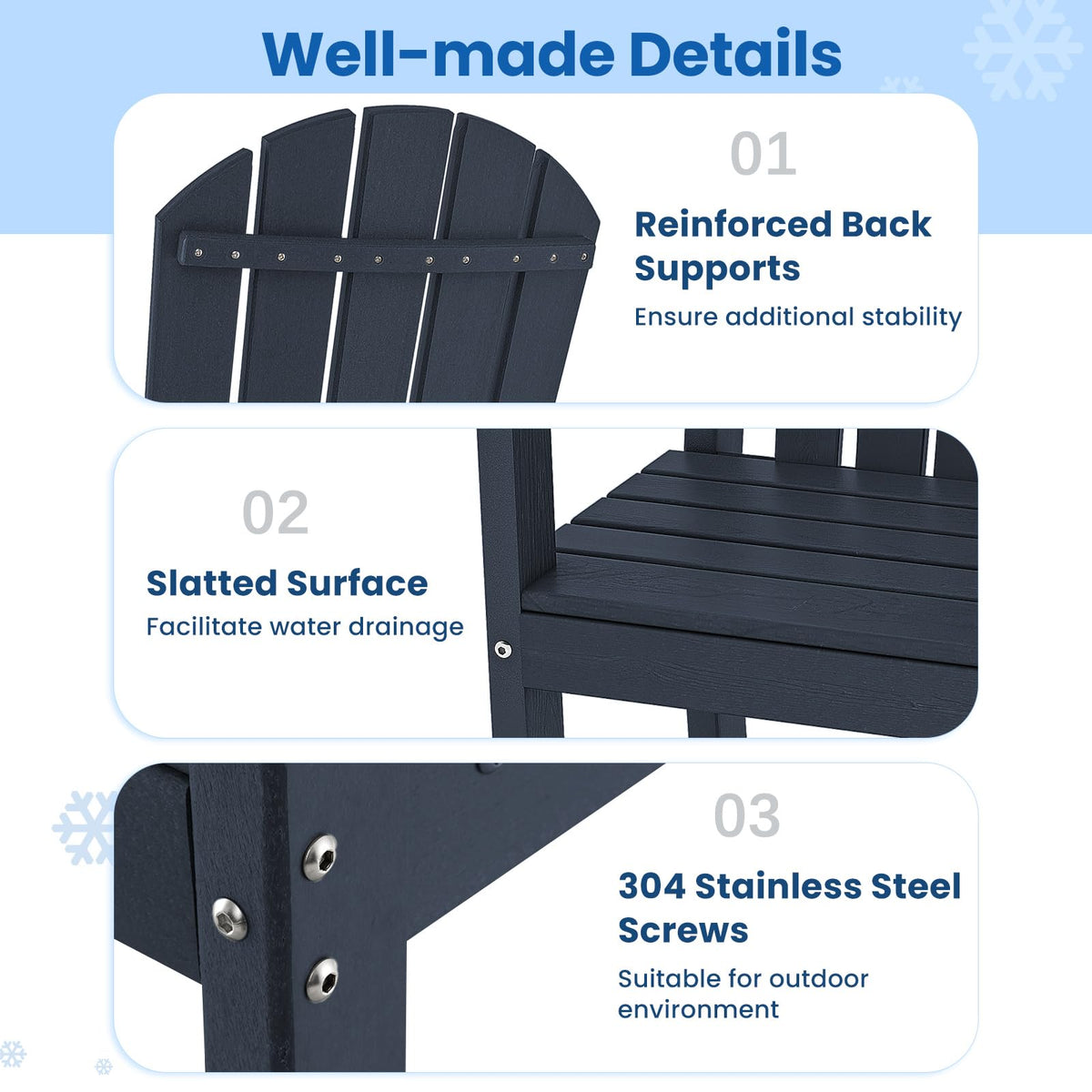 Navy Blue HDPE Resin Adirondack Chair C982
