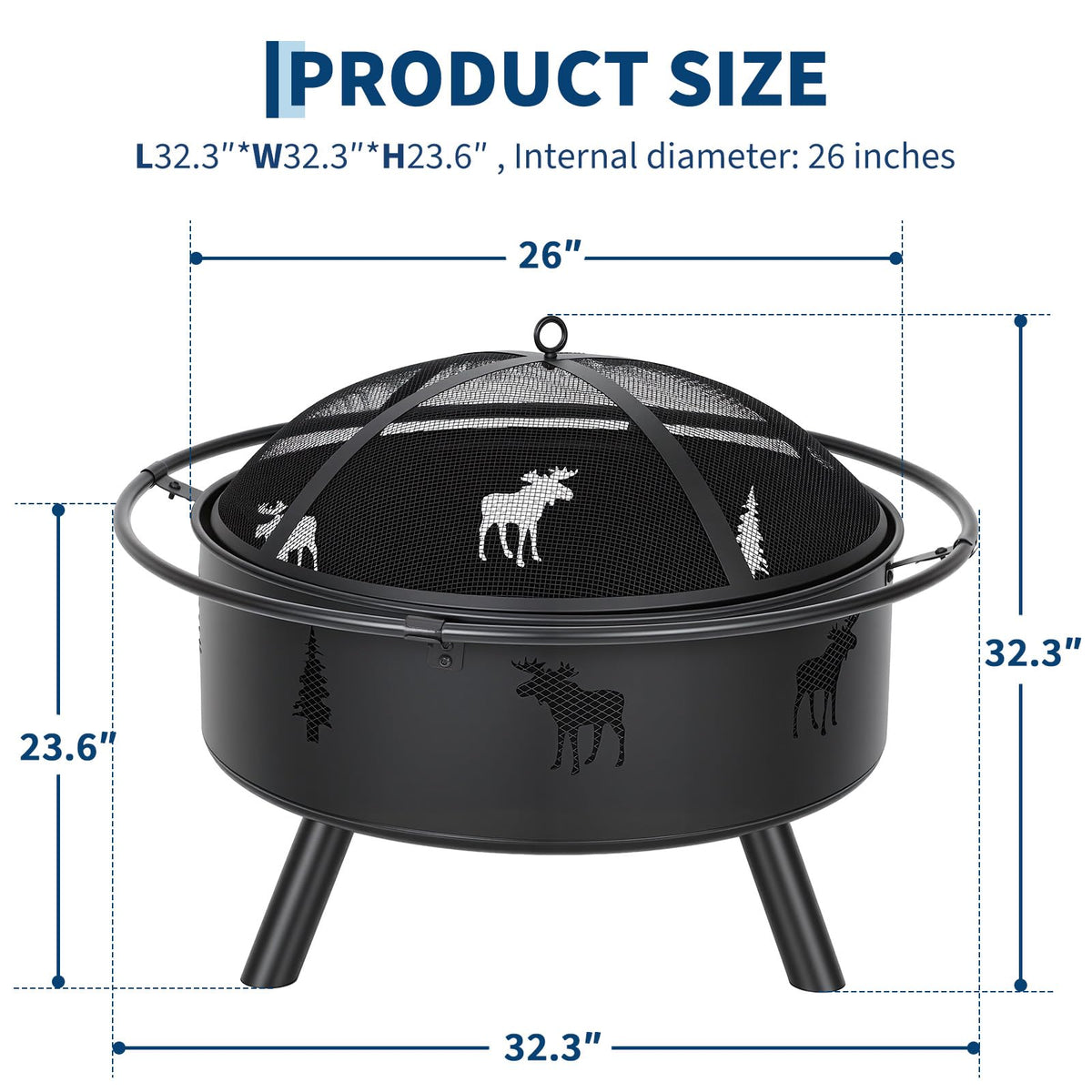 32" Round Wood Burning Fire Pit with Screen F967