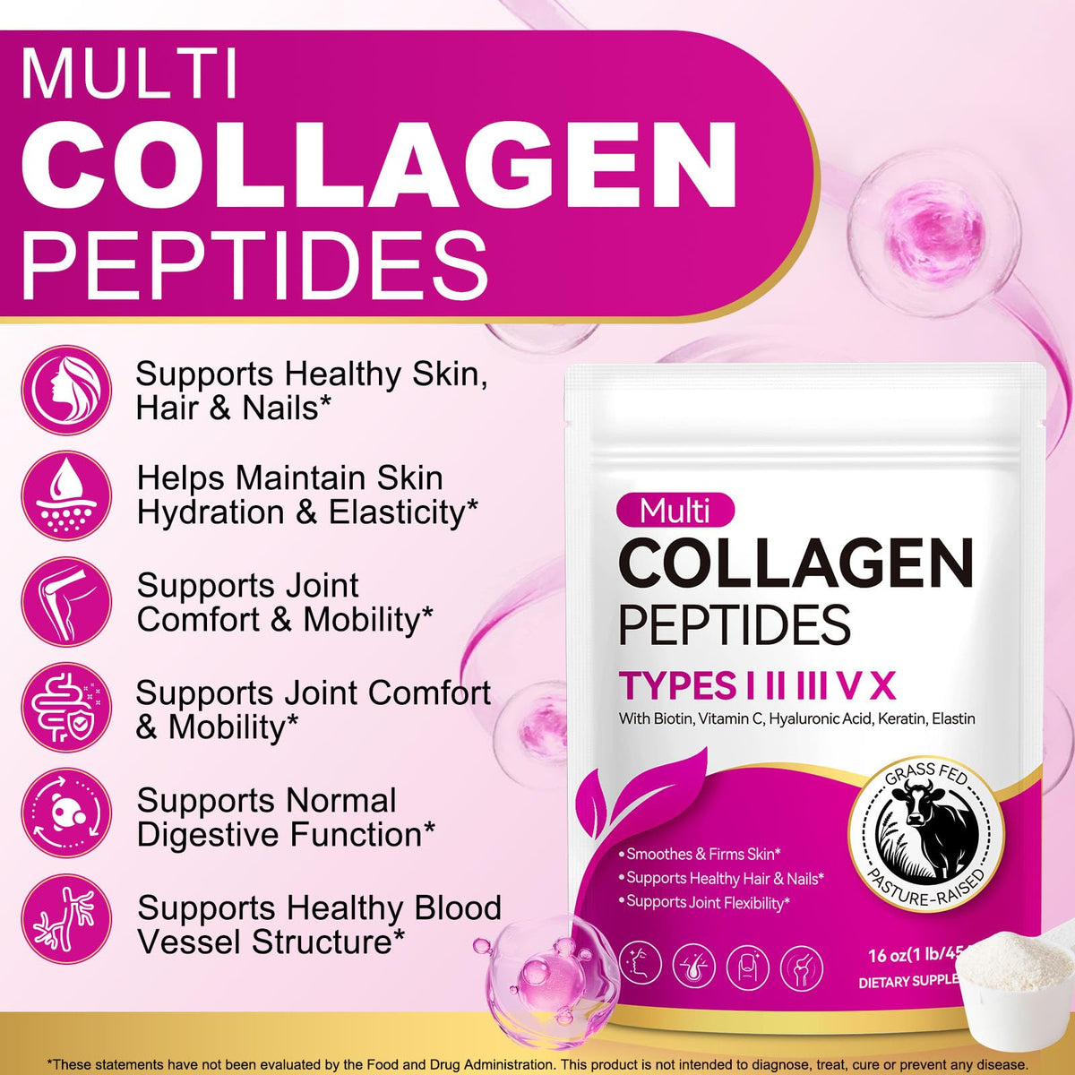 Collagen Peptides Powder, Unflavored Hydrolyzed Protein, 16 oz B52504