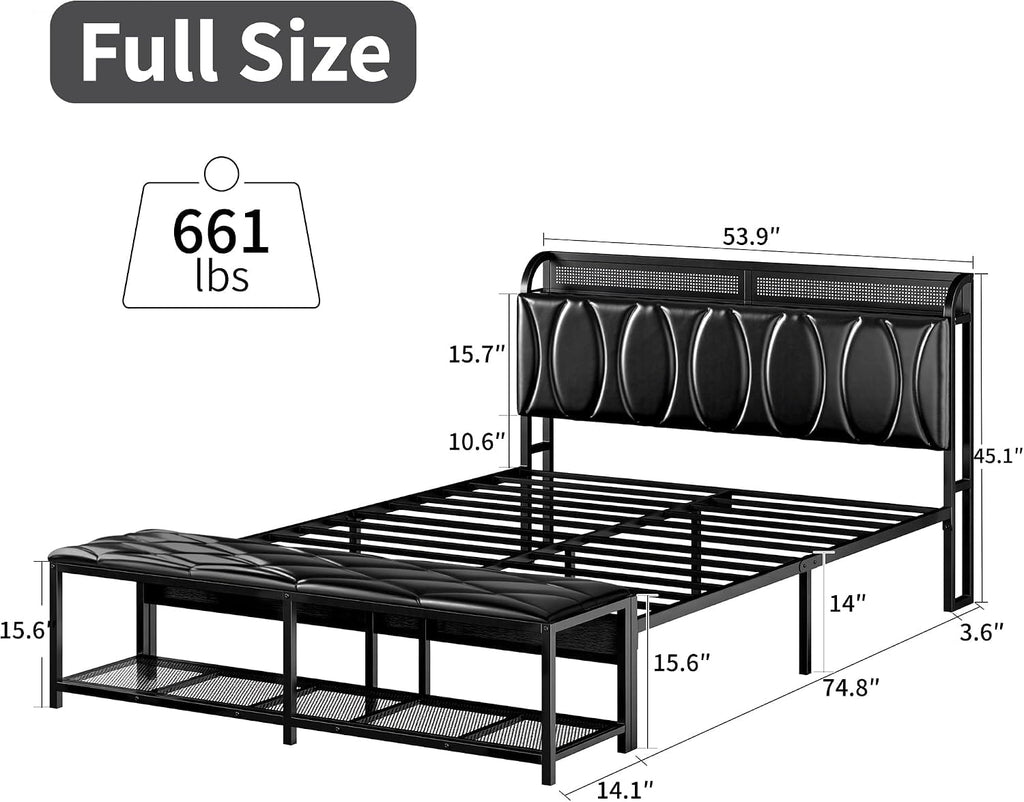 Black Full Size Upholstered Bed Frame with Storage I852