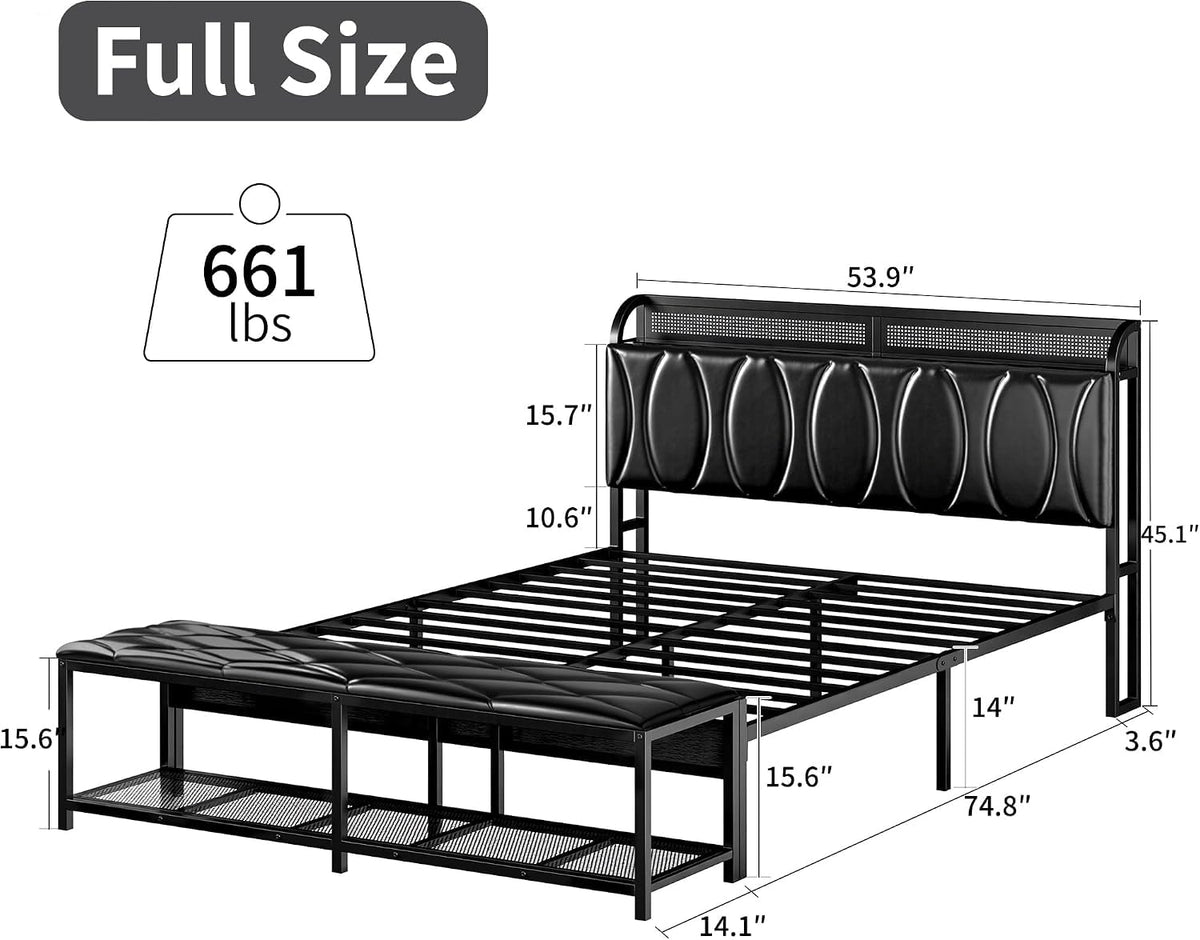Black Full Size Upholstered Bed Frame with Storage I852
