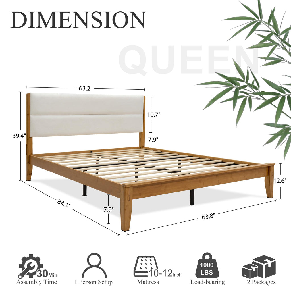 Solid Bamboo Queen Size Bed Frame with Headboard D725