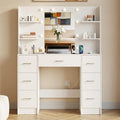 Large White Vanity Desk with LED Lighted Mirror & 7 Drawers F176