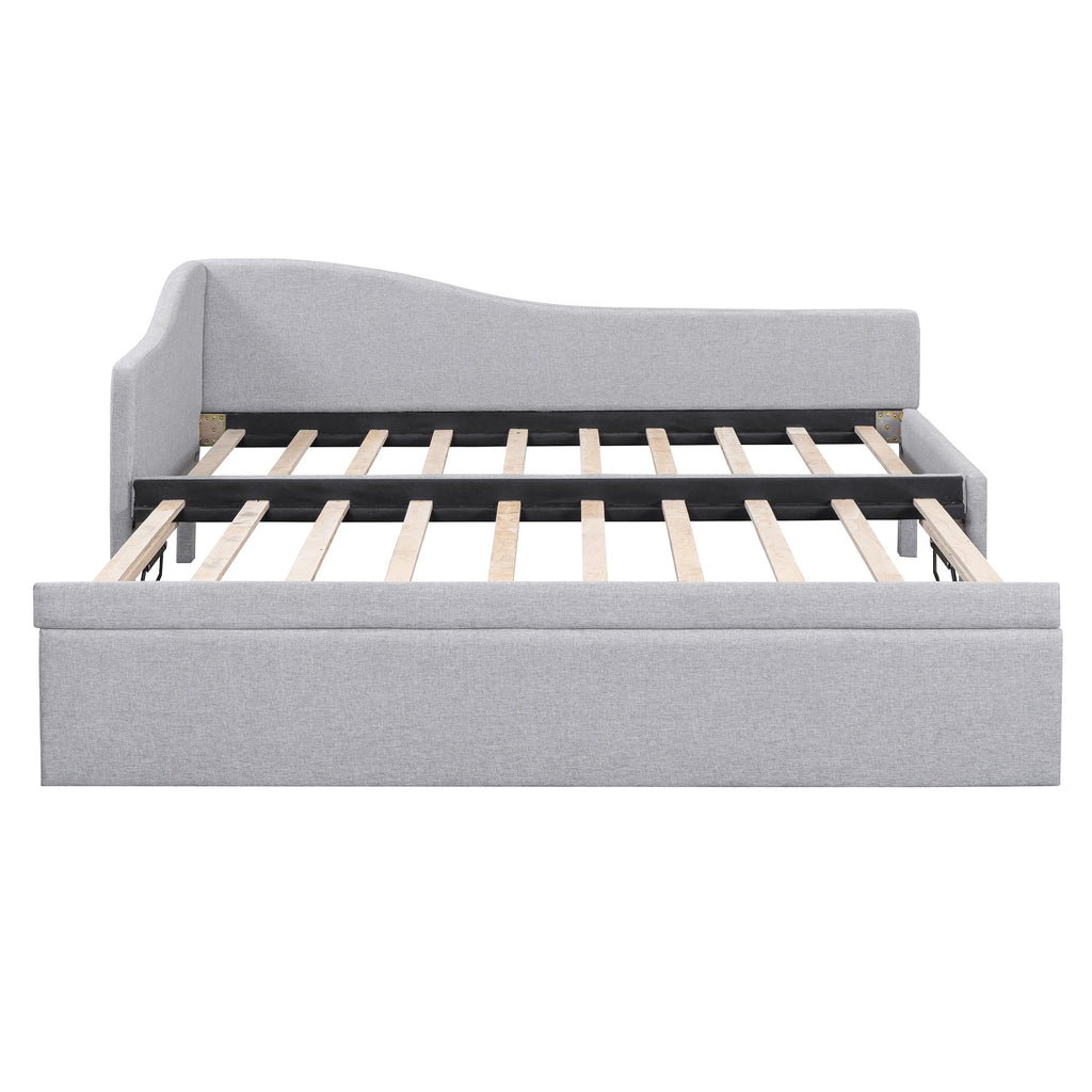 Twin Size Linen Extendable Upholstered Daybed with Pop Up Trundle U252