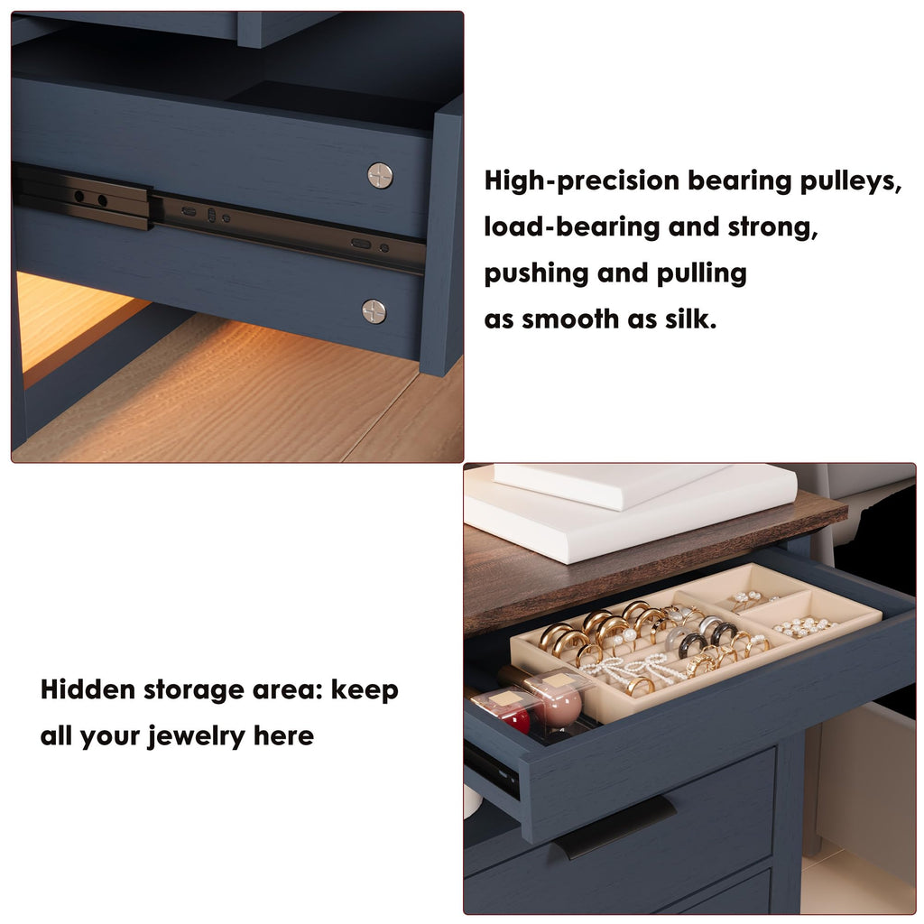 3 Drawer Nightstand with Charging Station and LED Lights Q837