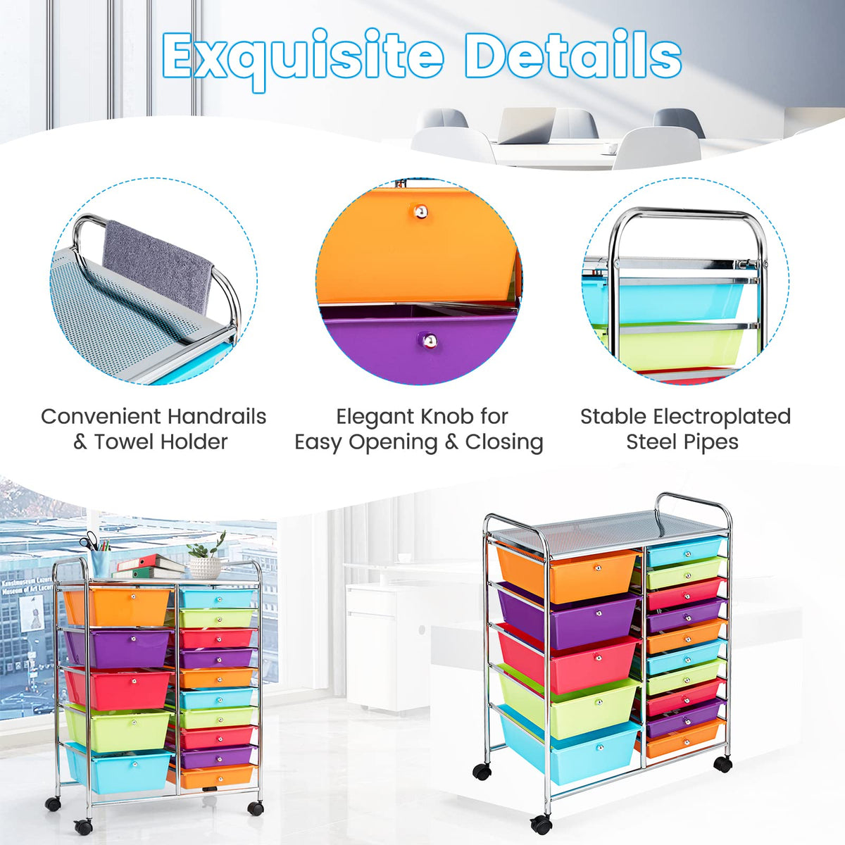 15 Drawer Rolling Storage Cart with Lockable Wheels L3189