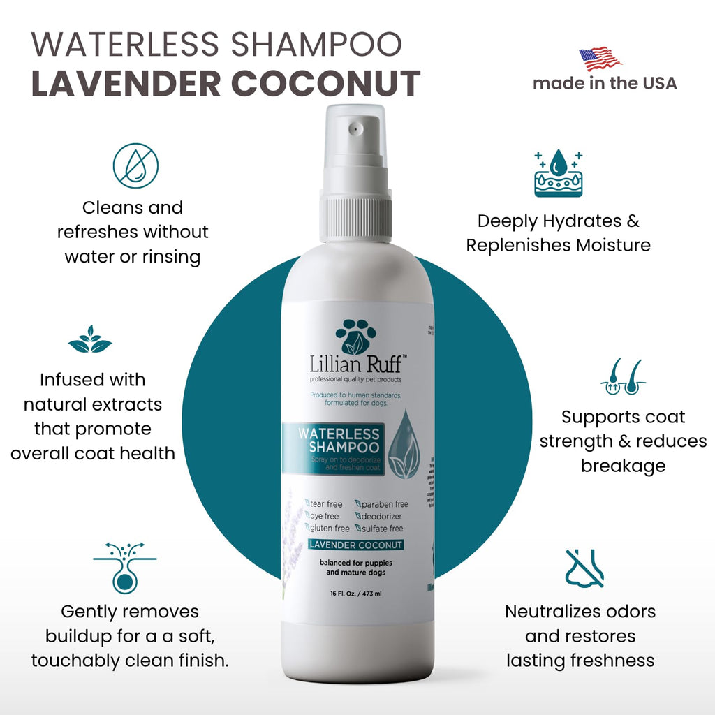 Waterless No-Rinse Dog Dry Shampoo Spray with Essential Oils 16oz W725