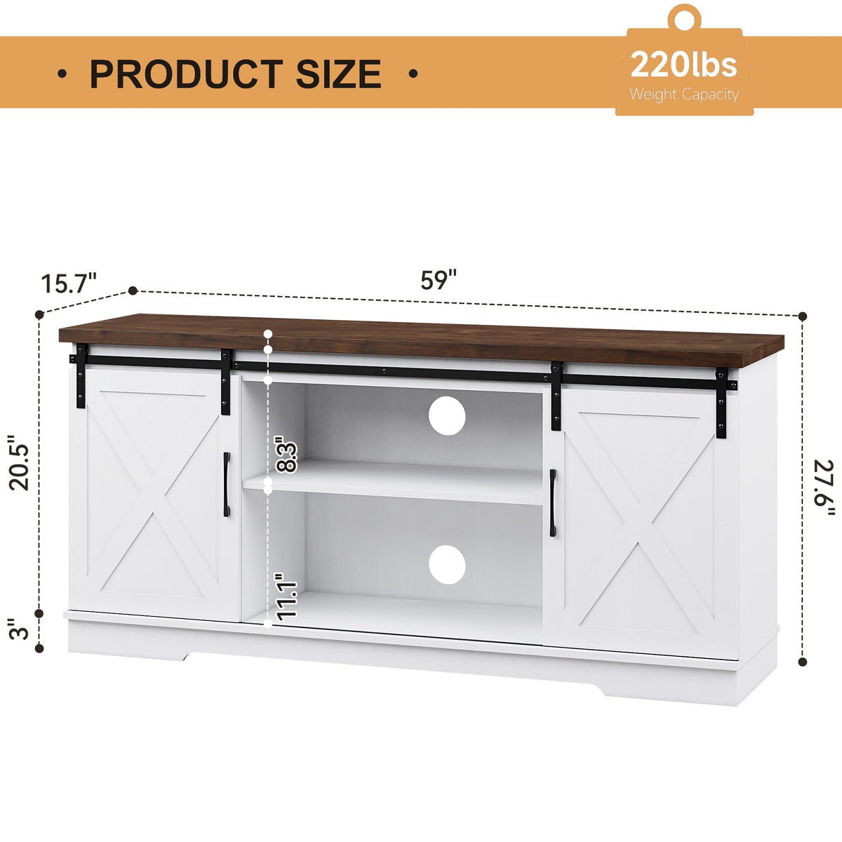 White Wood TV Stand with Sliding Barn Doors L507