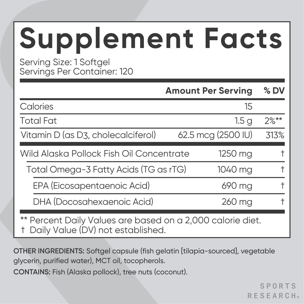 Omega-3 Fish Oil 1250mg + D3 2500iu, 120 Count B680