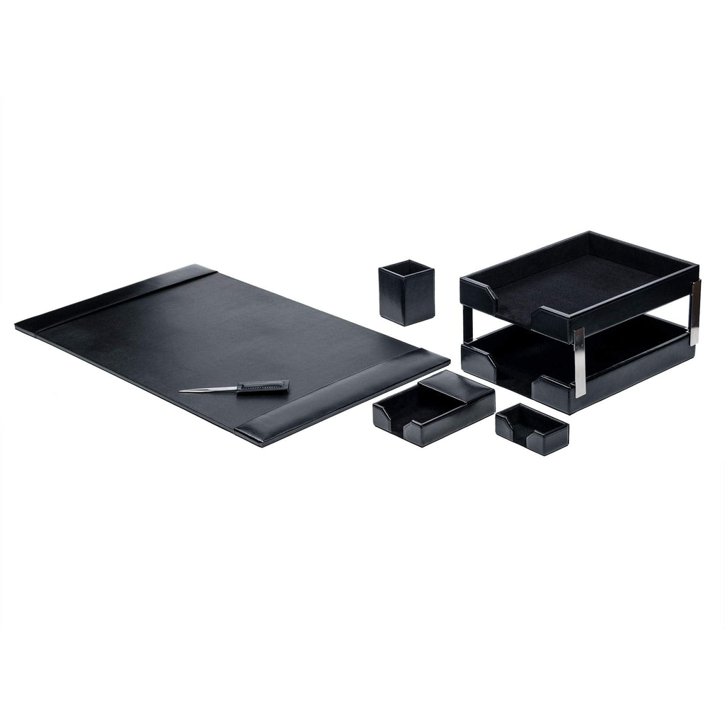 Black 8 Piece Bonded Leather Desk Set T37109