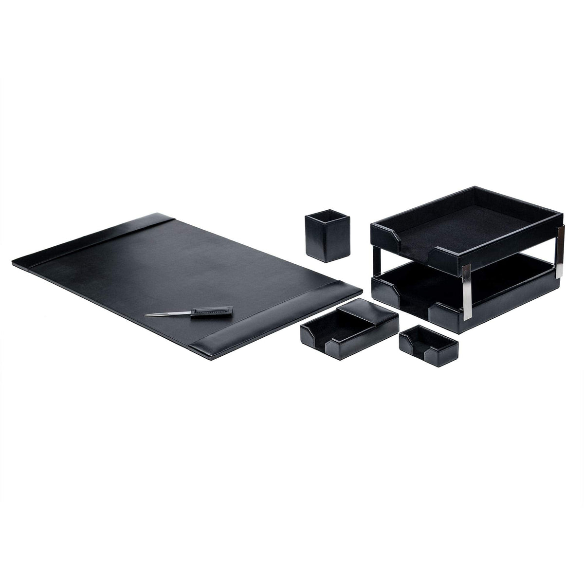 Black 8 Piece Bonded Leather Desk Set T37109