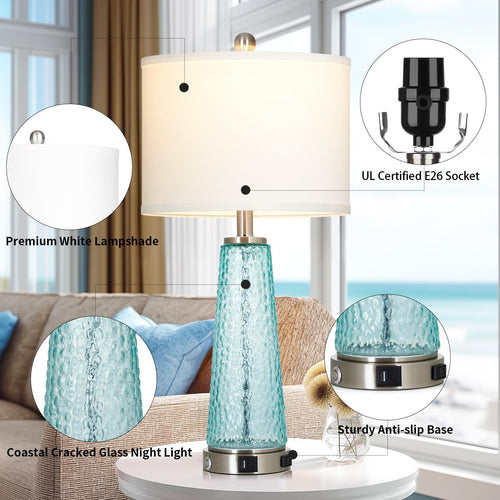 26" Glass Table Lamps with USB A+C Ports & Outlet V754454