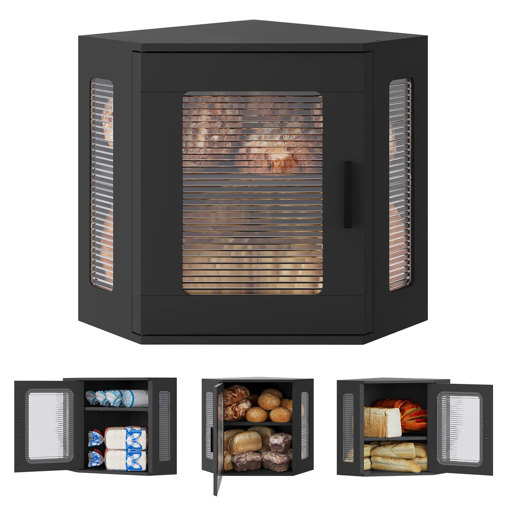Large Black Wooden Bread Box with Acrylic Window G328