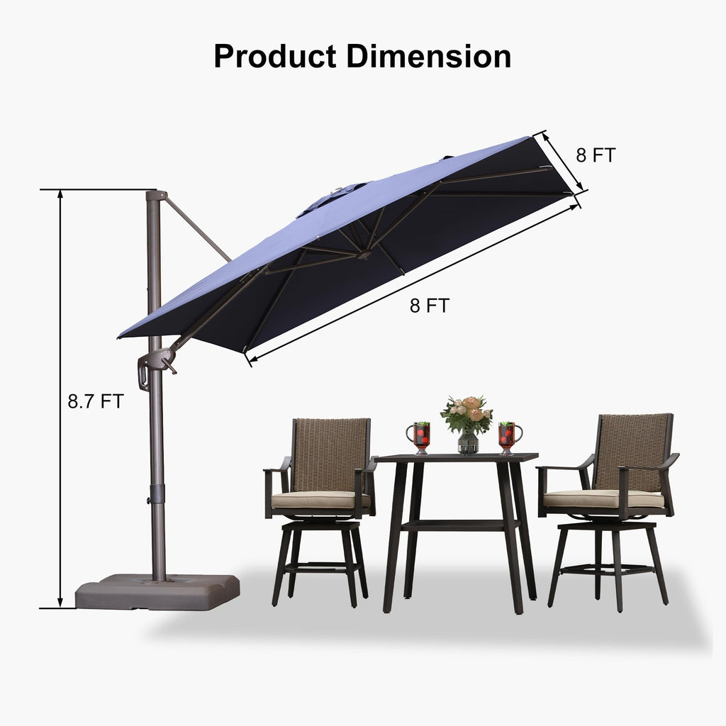 Navy Blue 8' X 8' Cantilever Umbrella with Base U93339