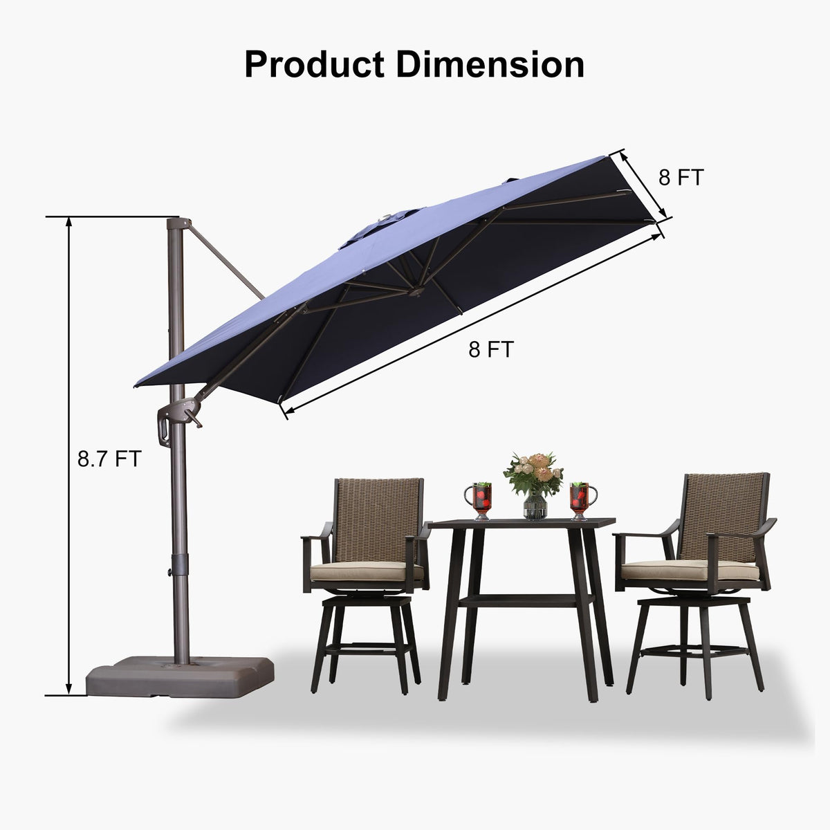 Navy Blue 8' X 8' Cantilever Umbrella with Base U93339