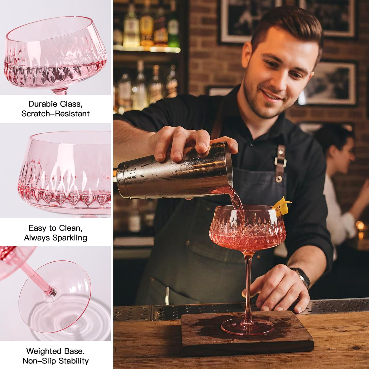 Pink 14 oz Martini Glasses Set of 6 S6532