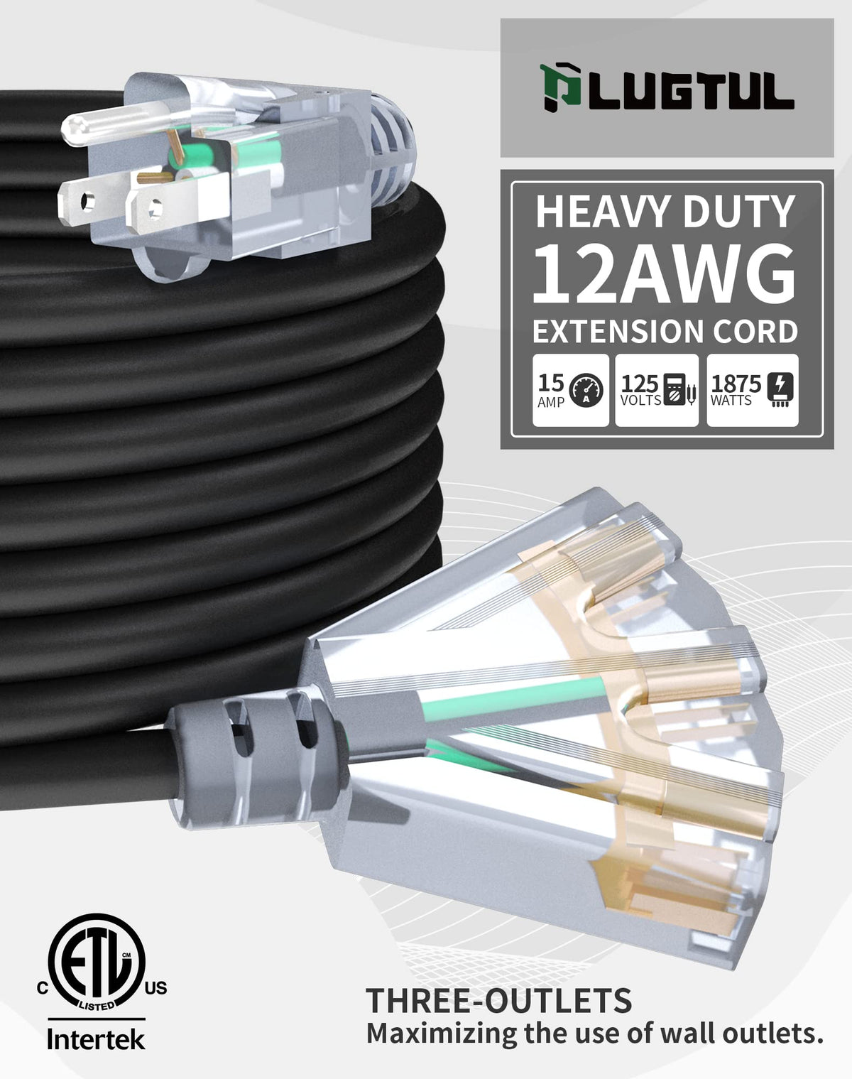 100Ft 12 Gauge Extension Cord with 3-Outlets K731696