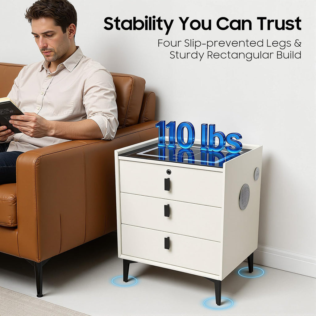 LED Nightstand with Charging Station and Drawers N65521
