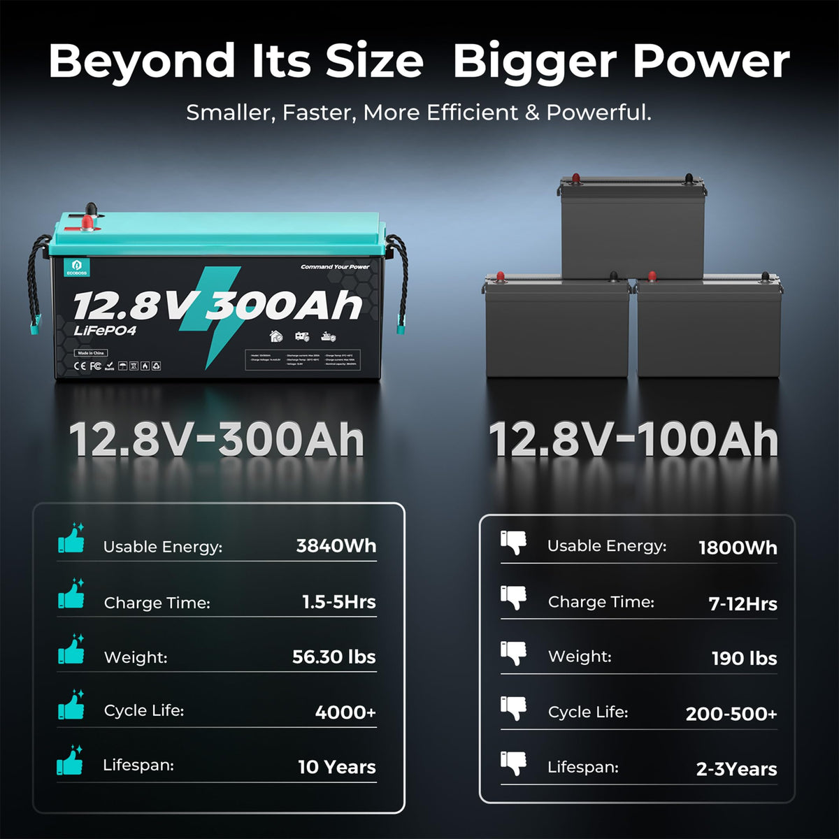 12V 300Ah LiFePO4 Deep Cycle Lithium Battery 2Pack J9906