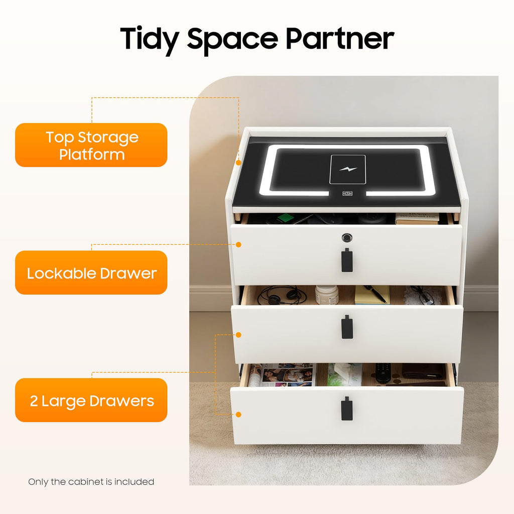 LED Nightstand with Charging Station and Drawers N65521