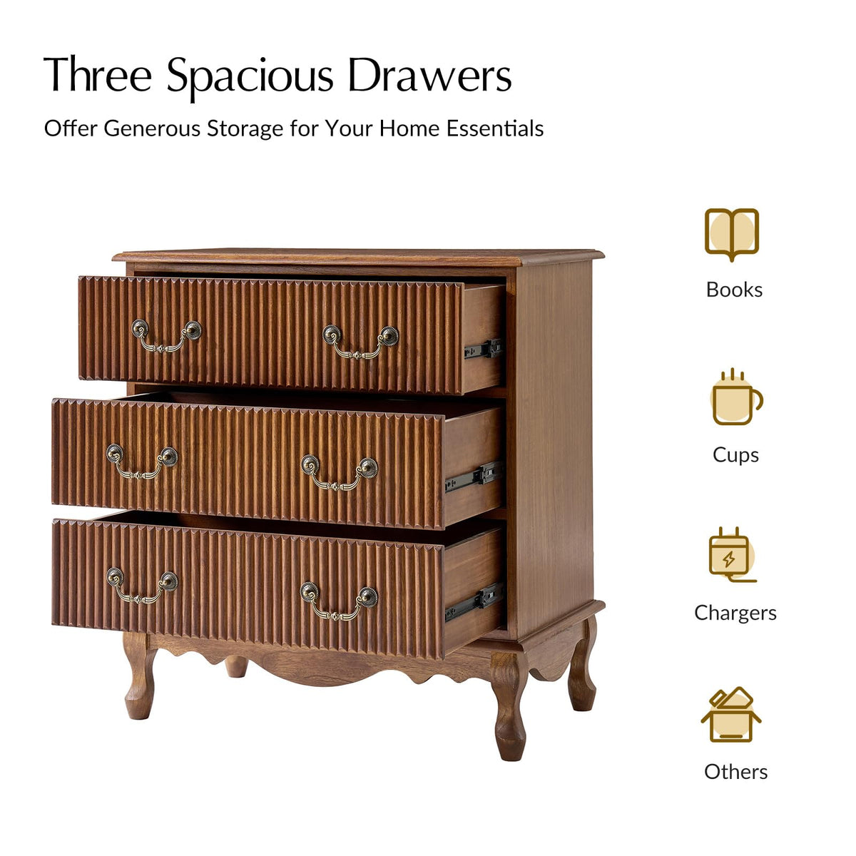 Set of 2 Wood Side Table with 3 Drawers and Charging Station R476