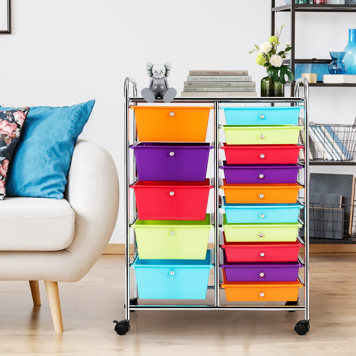 15 Drawer Rolling Storage Cart with Lockable Wheels L3189