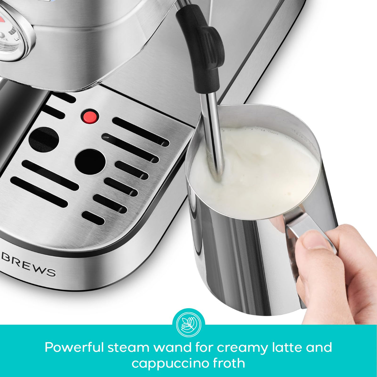 Compact Espresso Machine with Milk Frothing Steam Wand F36530