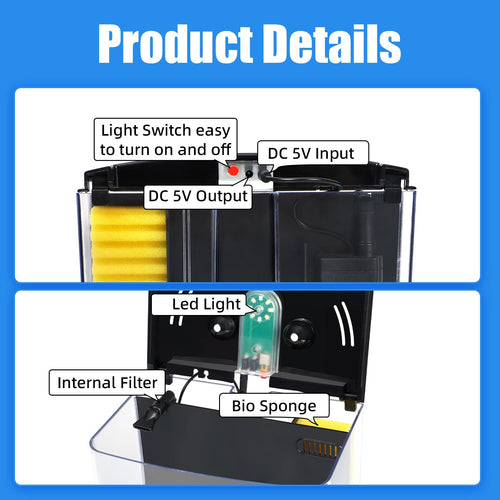 1.2 Gallon Aquarium Starter Kit with LED Light and Water Filter Pump I734