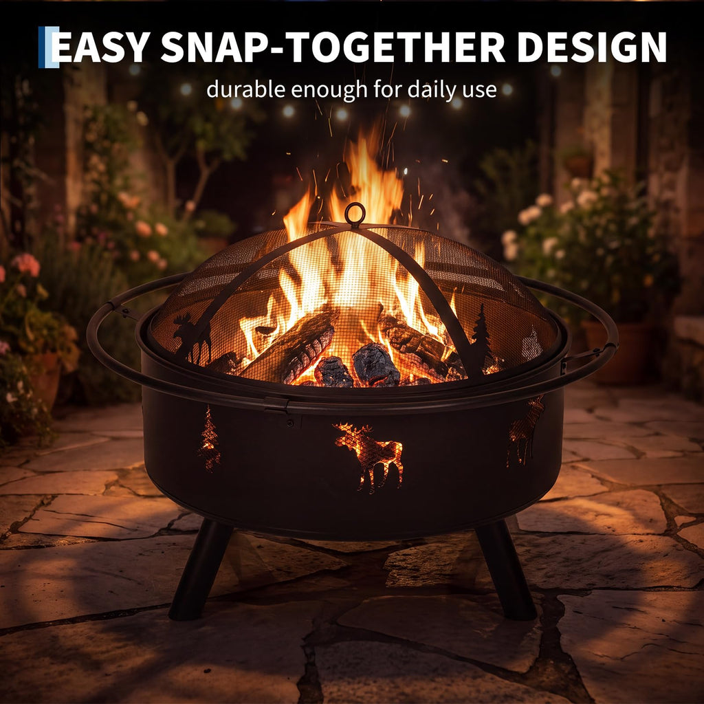 32" Round Wood Burning Fire Pit with Screen F967