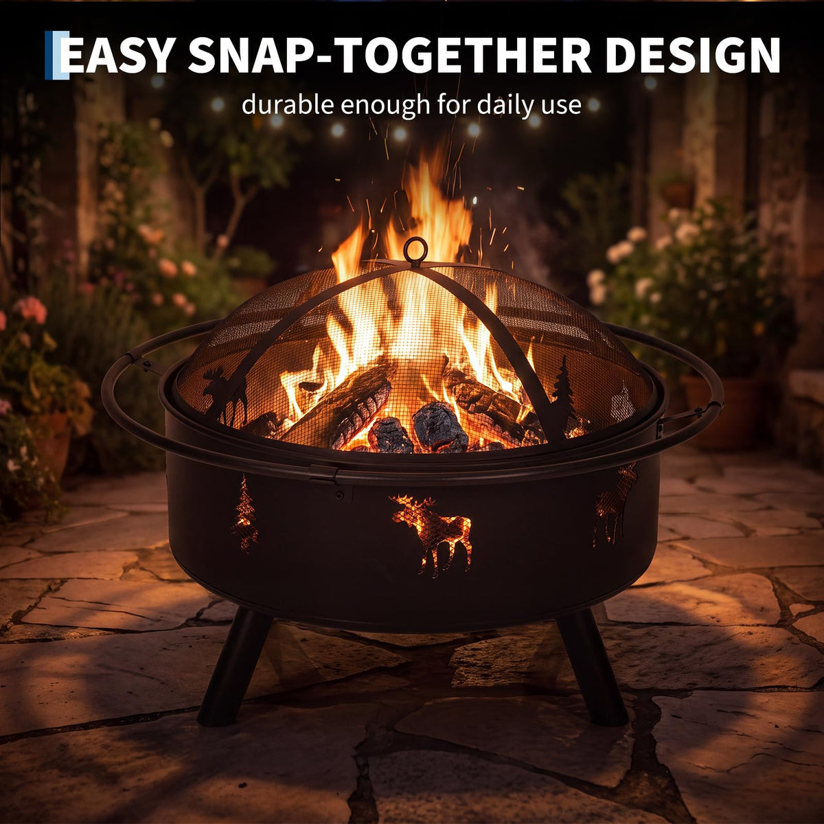 32" Round Wood Burning Fire Pit with Screen F967
