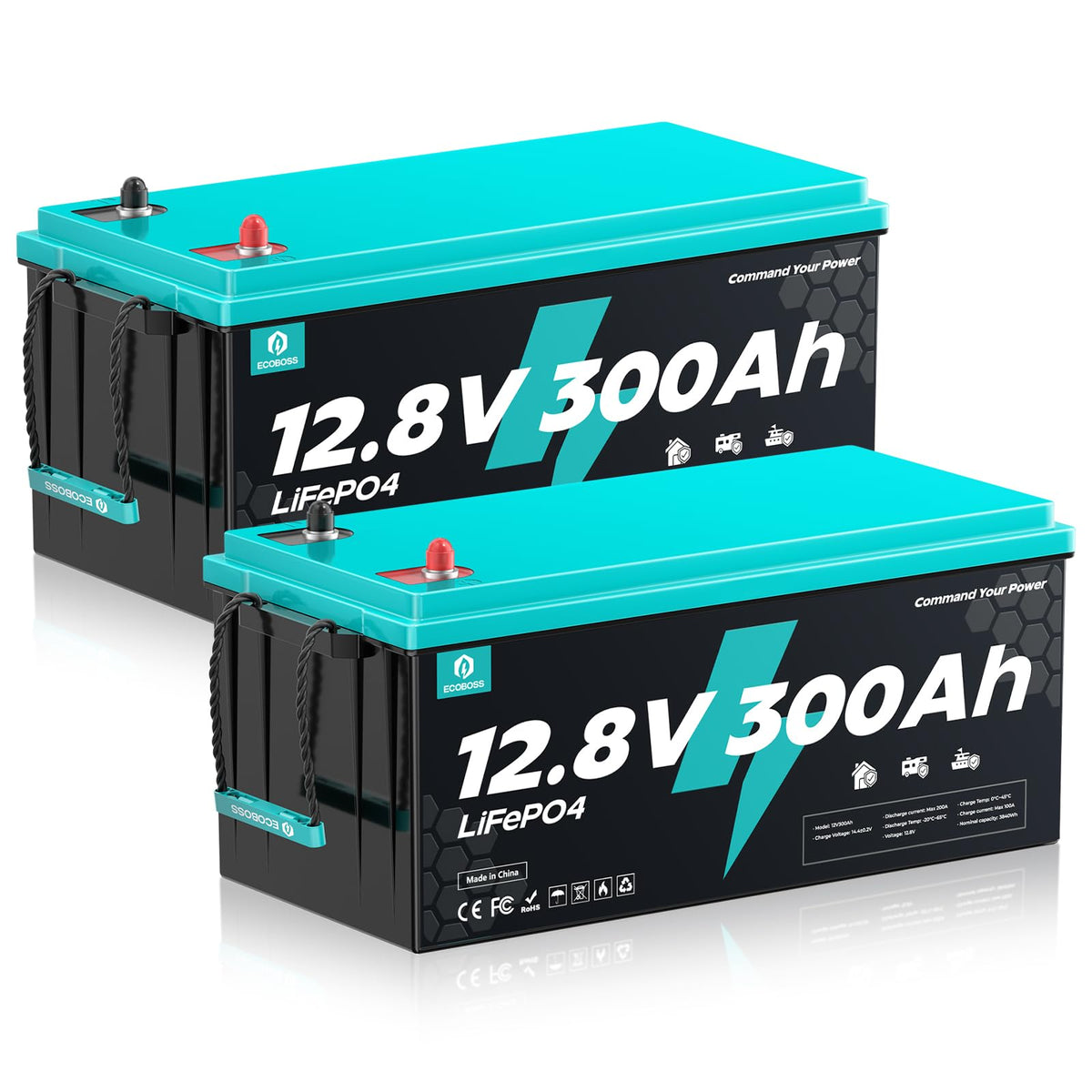 12V 300Ah LiFePO4 Deep Cycle Lithium Battery 2Pack J9906