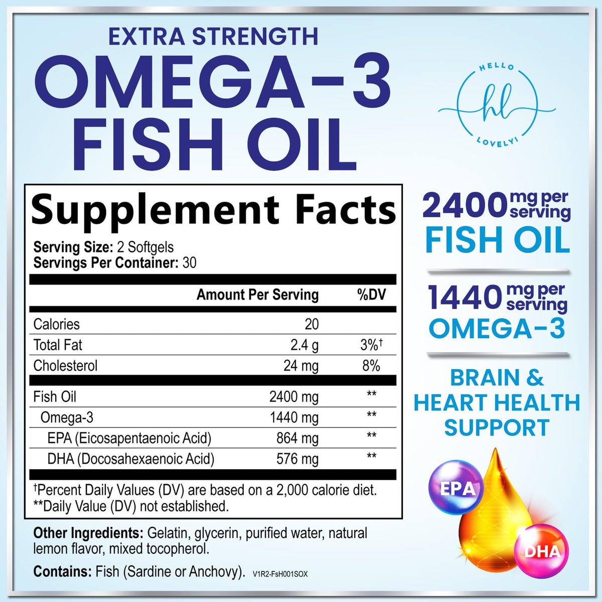 2400mg Omega 3 Fish Oil Softgels Z8726
