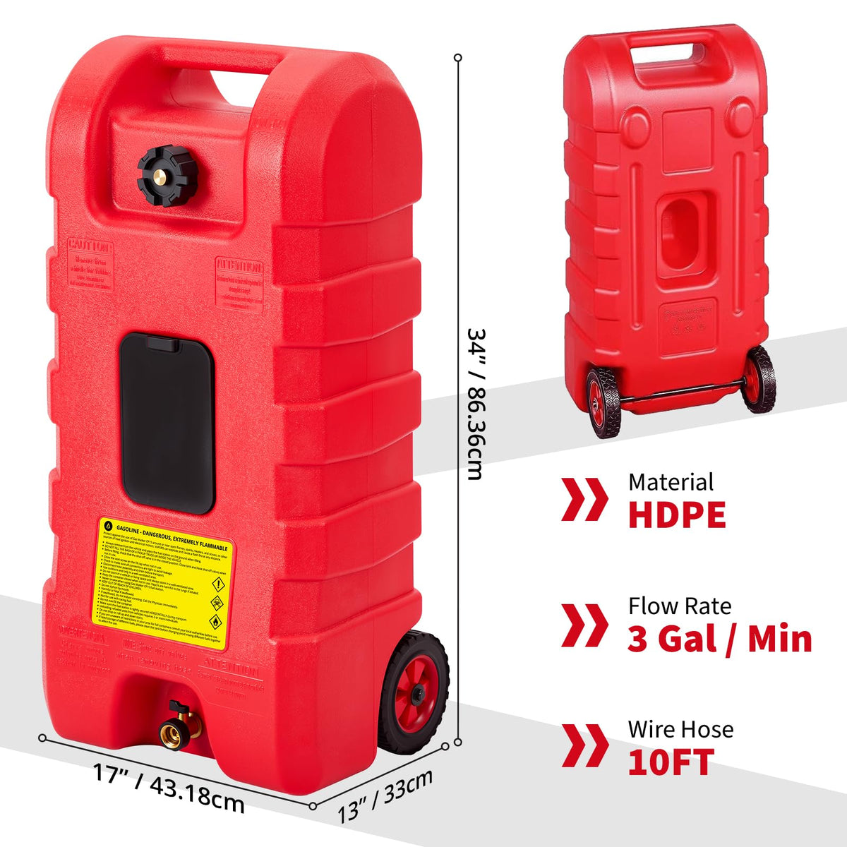 15 gal Gas Can with Manual Transfer Pump & 10 ft Hose Y82489