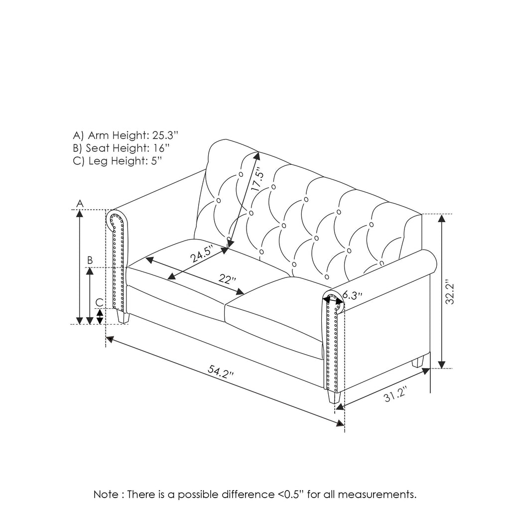 Navy Velvet 2-Seater Loveseat Sofa F859414