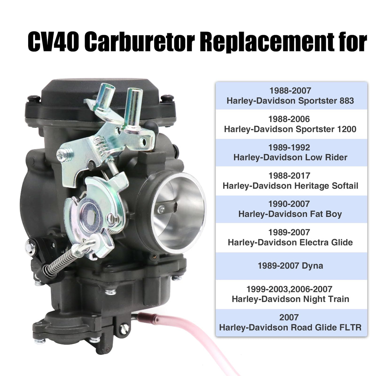 CV40 Carburetor Replacement with Starter Valve Set Main Jets Slow Jets Air Fuel Mixture Screw Kit Y919