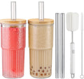 22oz Glass Cups Set with Bamboo Lids and Straws U15161